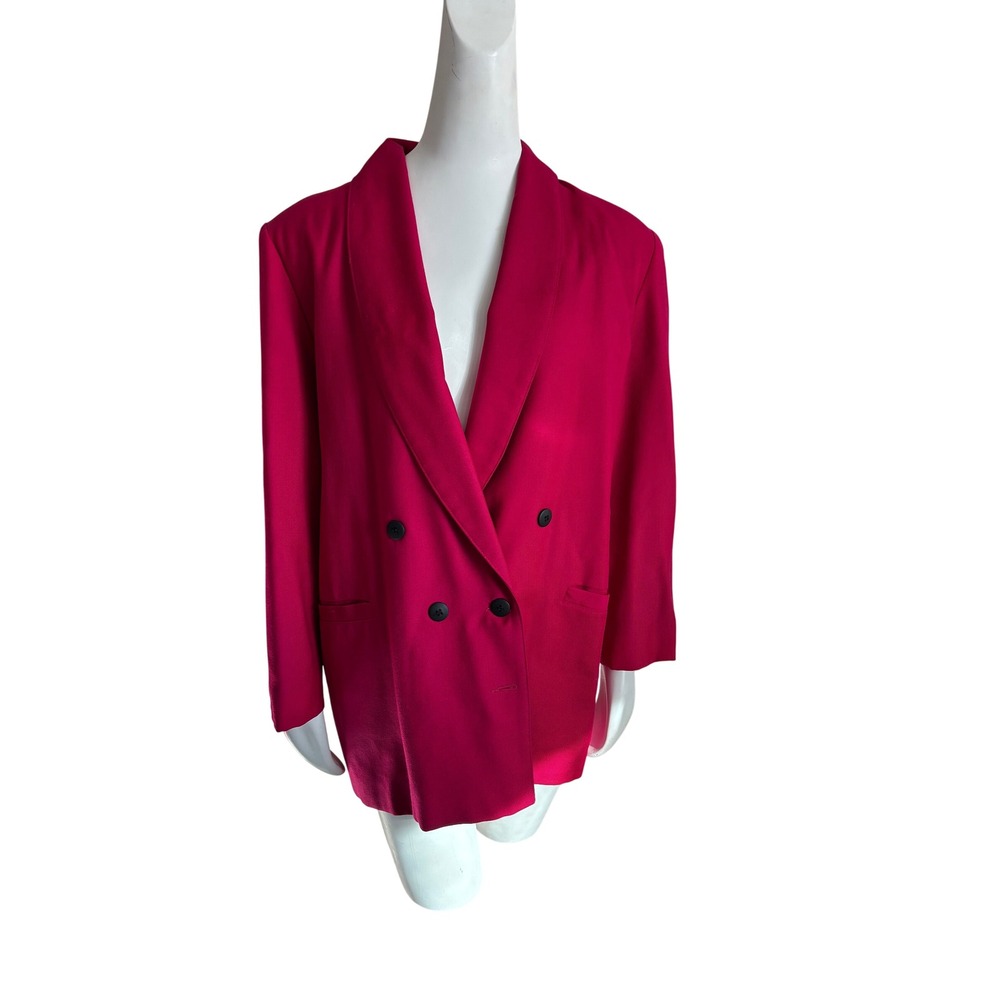 Indor Vintage Magenta Pink Double Breasted Shawl Lapel Blazer Jacket Womens